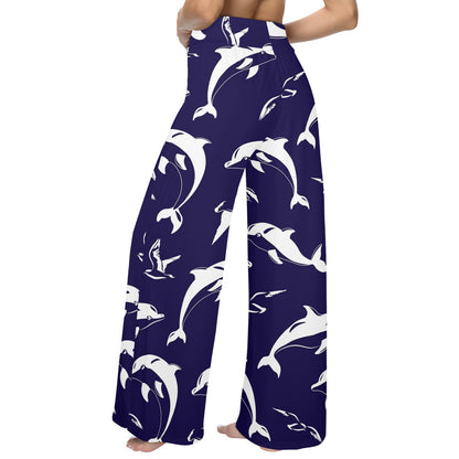 dolphin Design Print Pattern JJ0131 Women's Wide Leg Lounge Pants