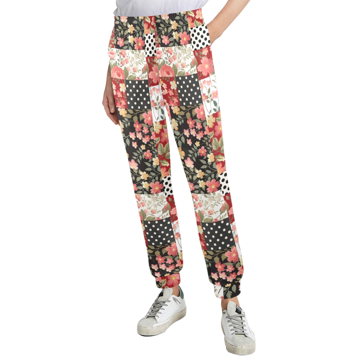Patchwork Flower Pattern Print Design 03 Women's Casual Track Pants