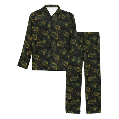 Peacock Feather Pattern Design Print Men's Long Pajama Set