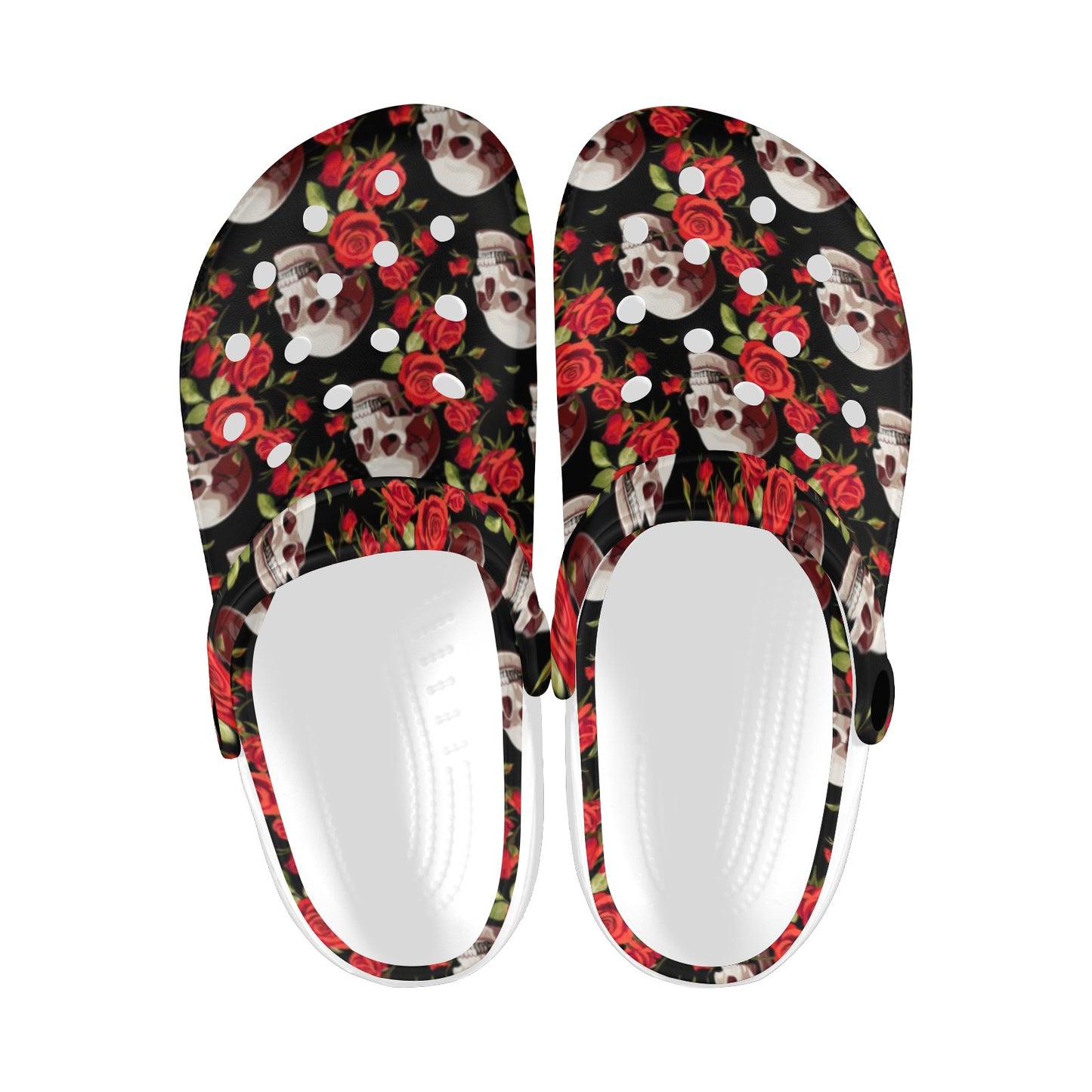 Red Rose Skull Design Print Unisex Clogs Shoes