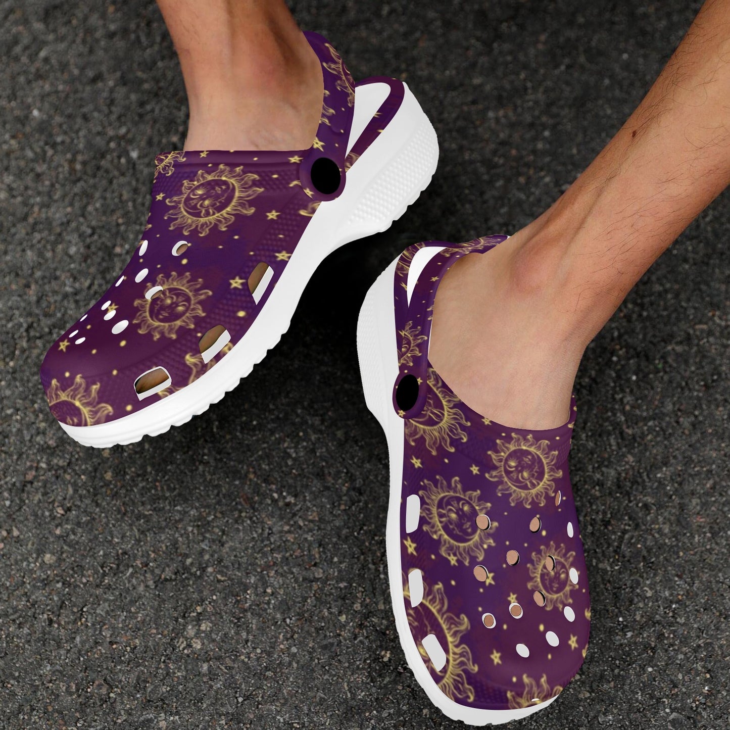 Sun Moon Star Design Themed Print Unisex Clogs Shoes