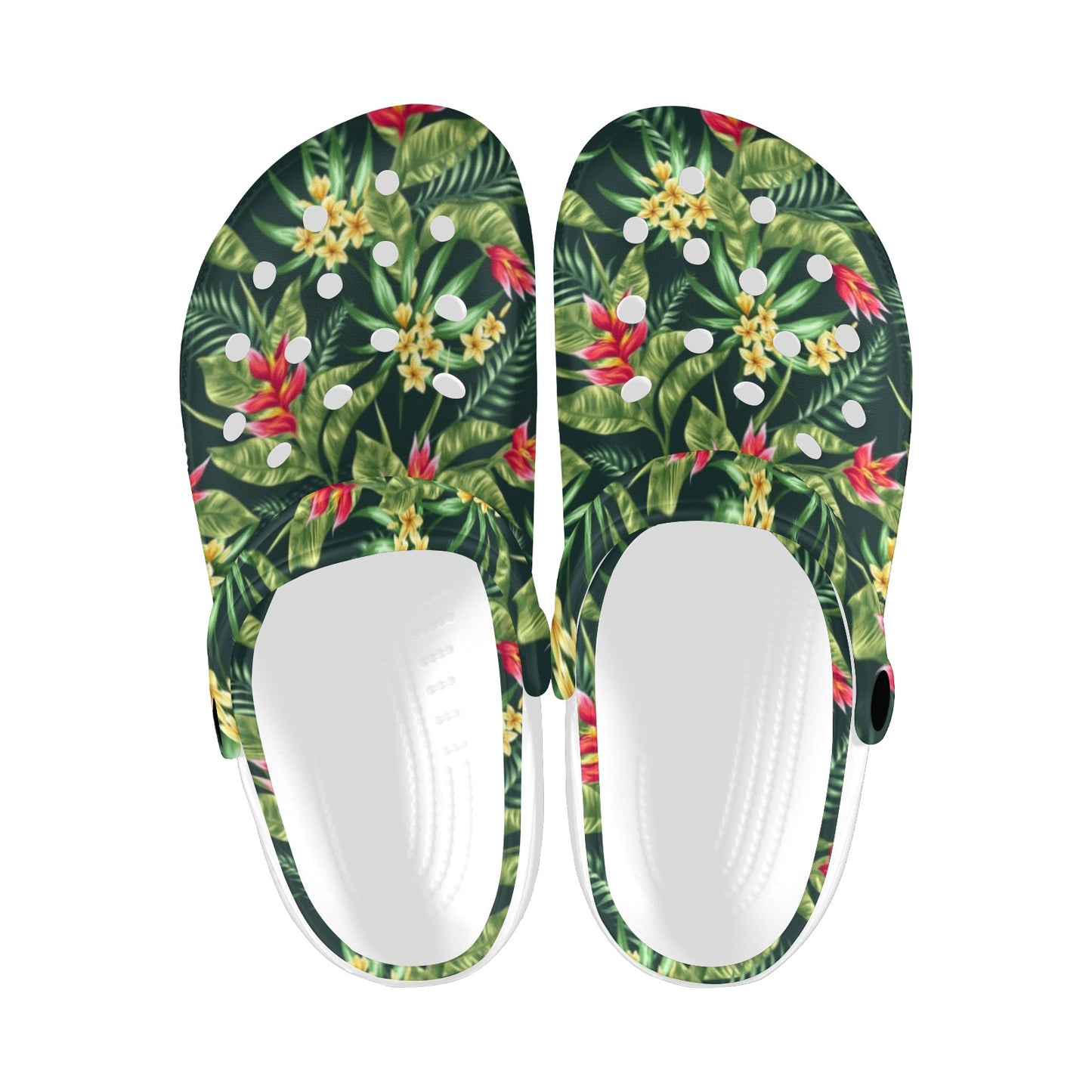 Tropical Folower Red Heliconia Print Unisex Clogs Shoes