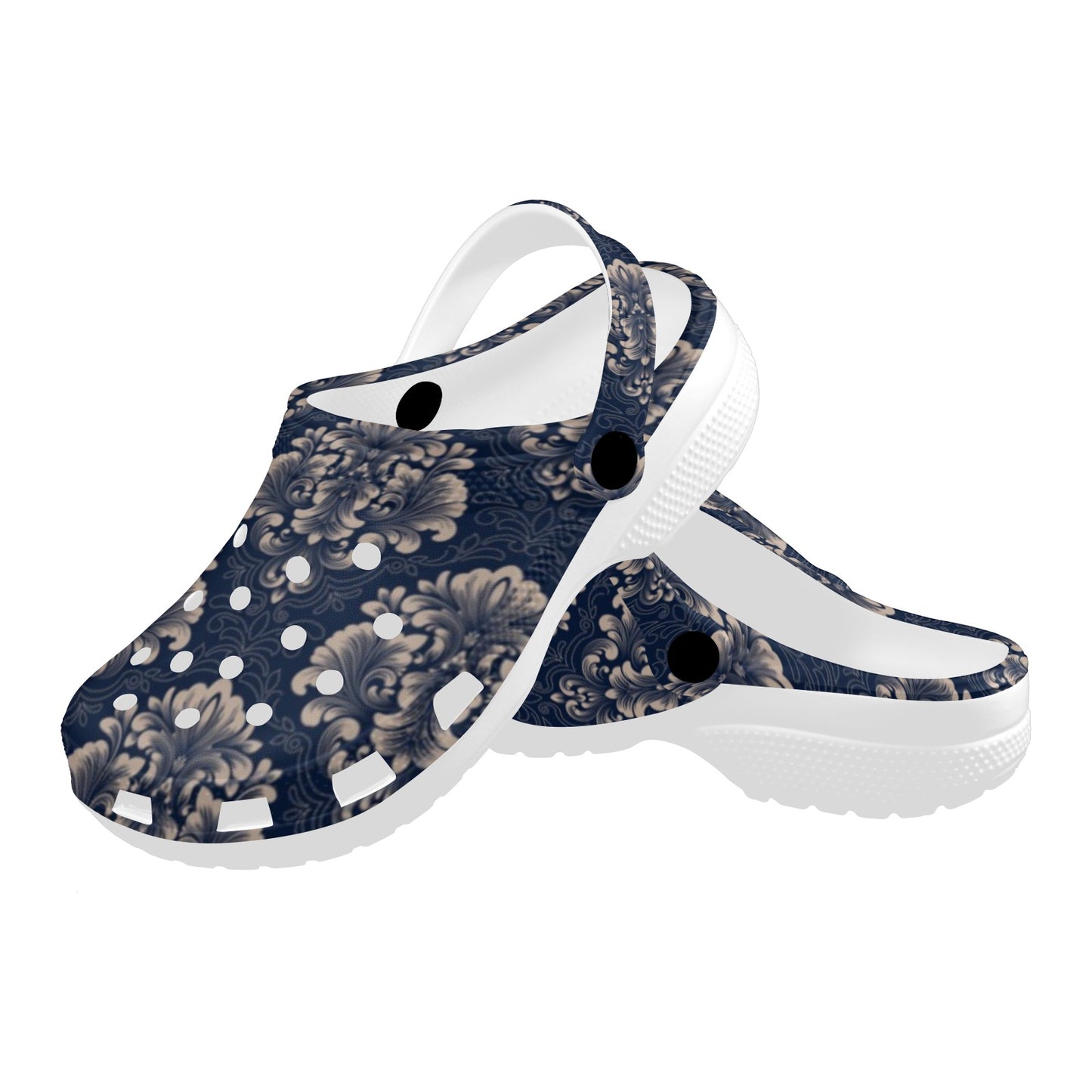 Damask Blue Luxury Print Pattern Unisex Clogs Shoes