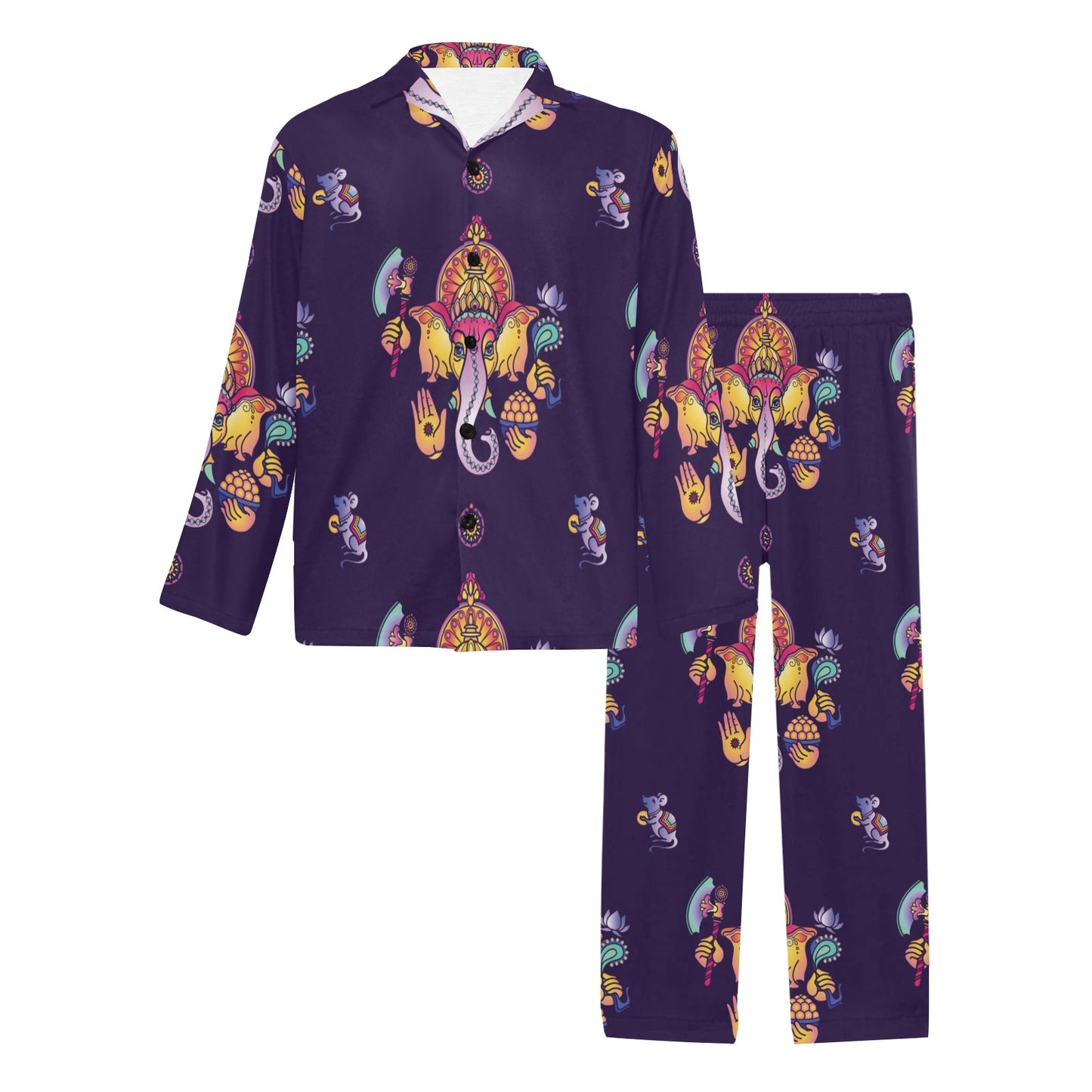 Ganesha Pattern Print Design 04 Men's Long Pajama Set