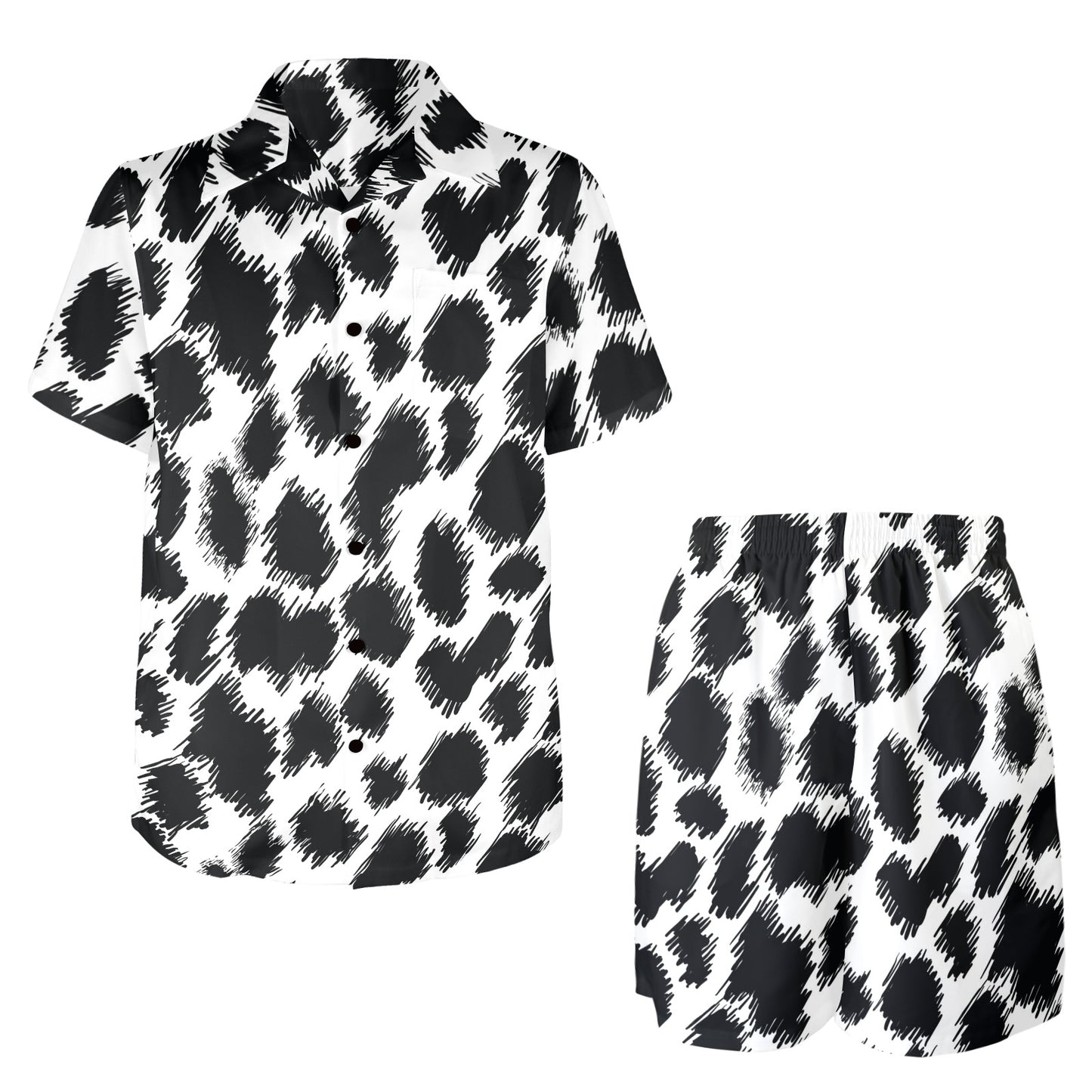Cheetah Black Print Pattern Men's Beach Shirt and Shorts Set