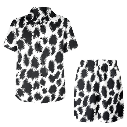 Cheetah Black Print Pattern Men's Beach Shirt and Shorts Set