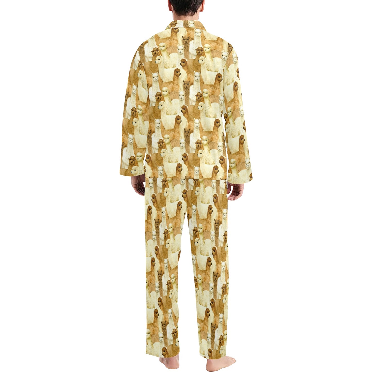Alpaca Watercolor Design Themed Print Men's Long Pajama Set