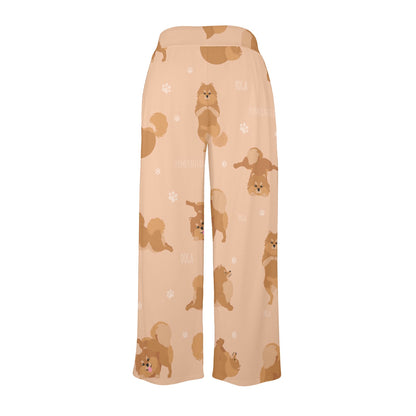 Pomeranians Pattern Print Design A06 Women's Wide Leg Lounge Pants