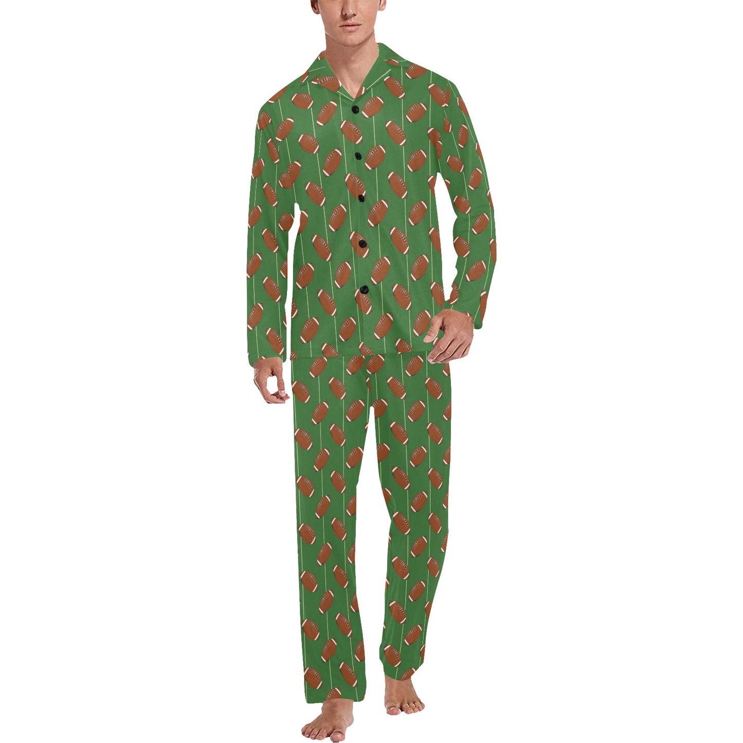 American Football on Field Themed Men's Long Pajama Set