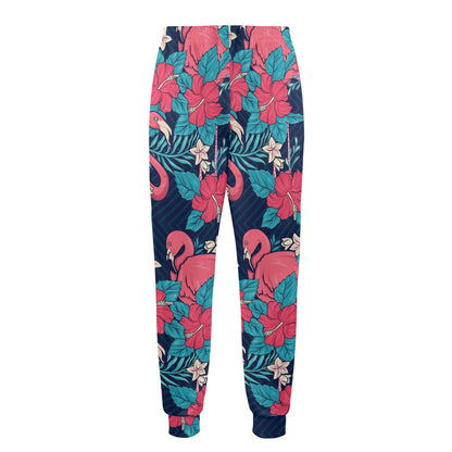 Flamingo Red Hibiscus Pattern Men's Casual Track Pants