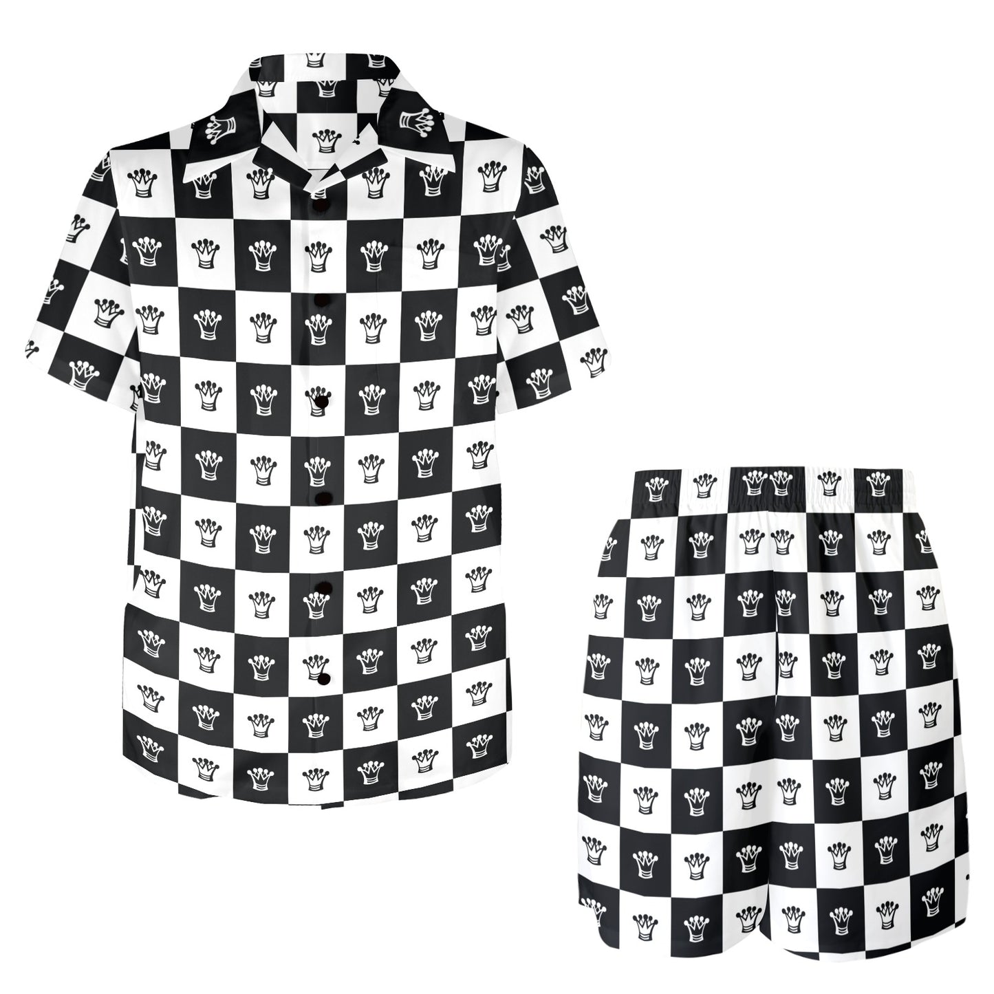 Checkered Flag Crown Pattern Men's Beach Shirt and Shorts Set