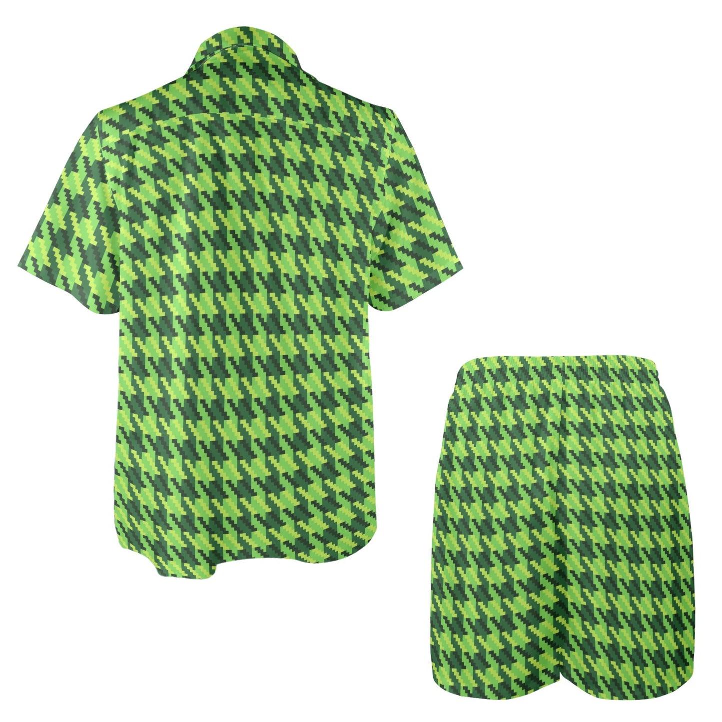 St Patricks Day Houndstooth Pattern Print LKS301 Men's Beach Shirt and Shorts Set