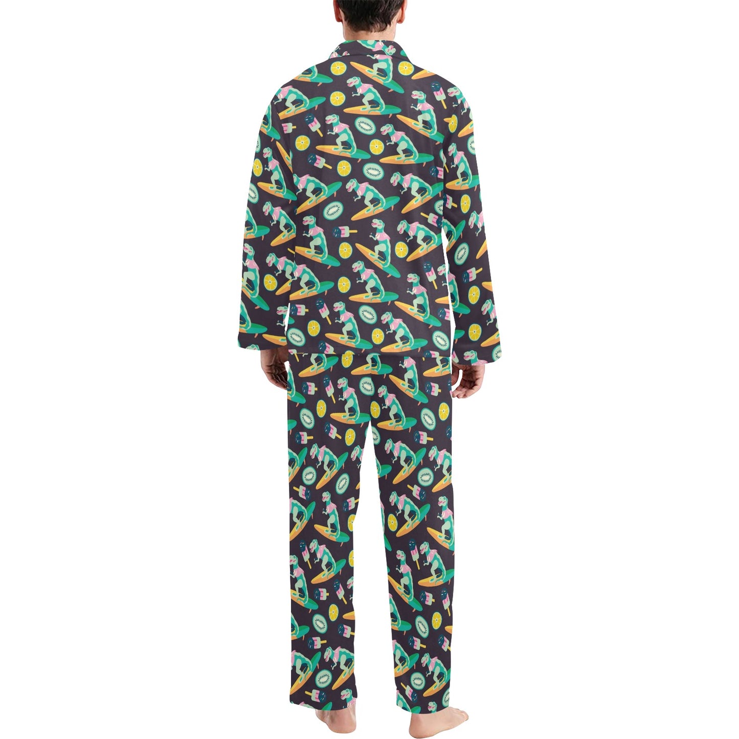 Surfboard T Rex Print Design LKS301 Men's Long Pajama Set