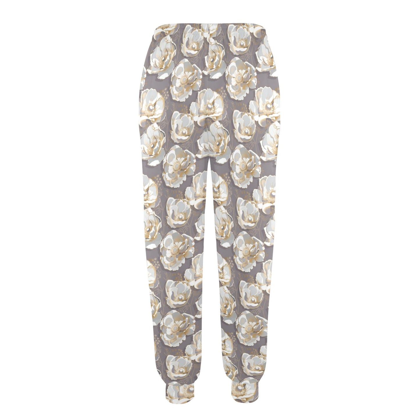 Elegant Grey Flower Print Women's Casual Track Pants