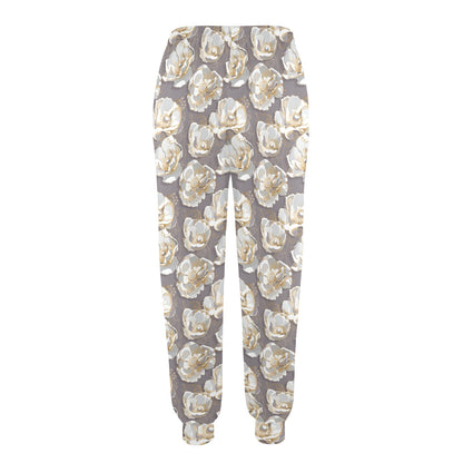 Elegant Grey Flower Print Women's Casual Track Pants