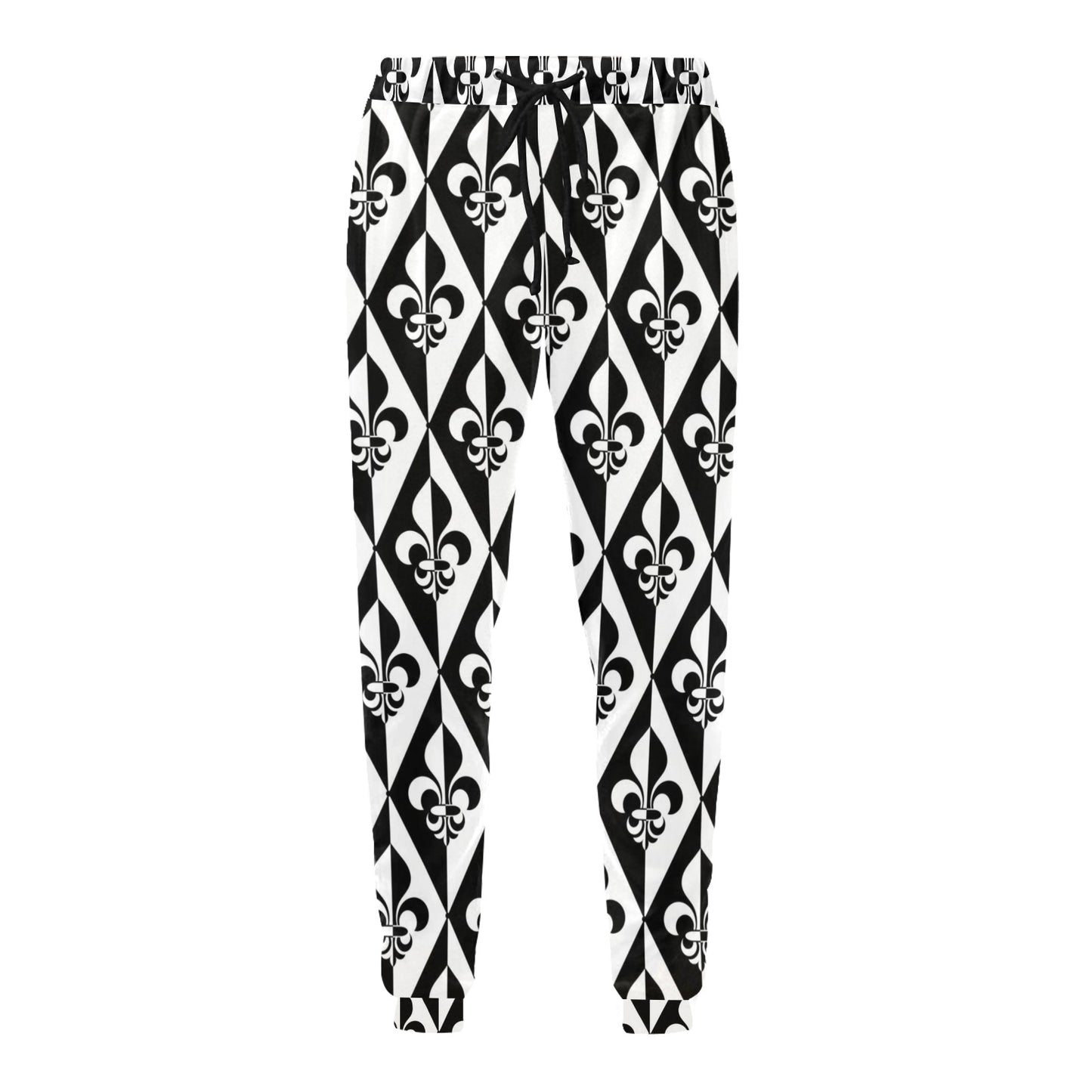 Fleur De Lis Black White Pattern Print Design 02 Men's Sweatpants