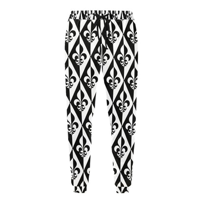 Fleur De Lis Black White Pattern Print Design 02 Men's Sweatpants