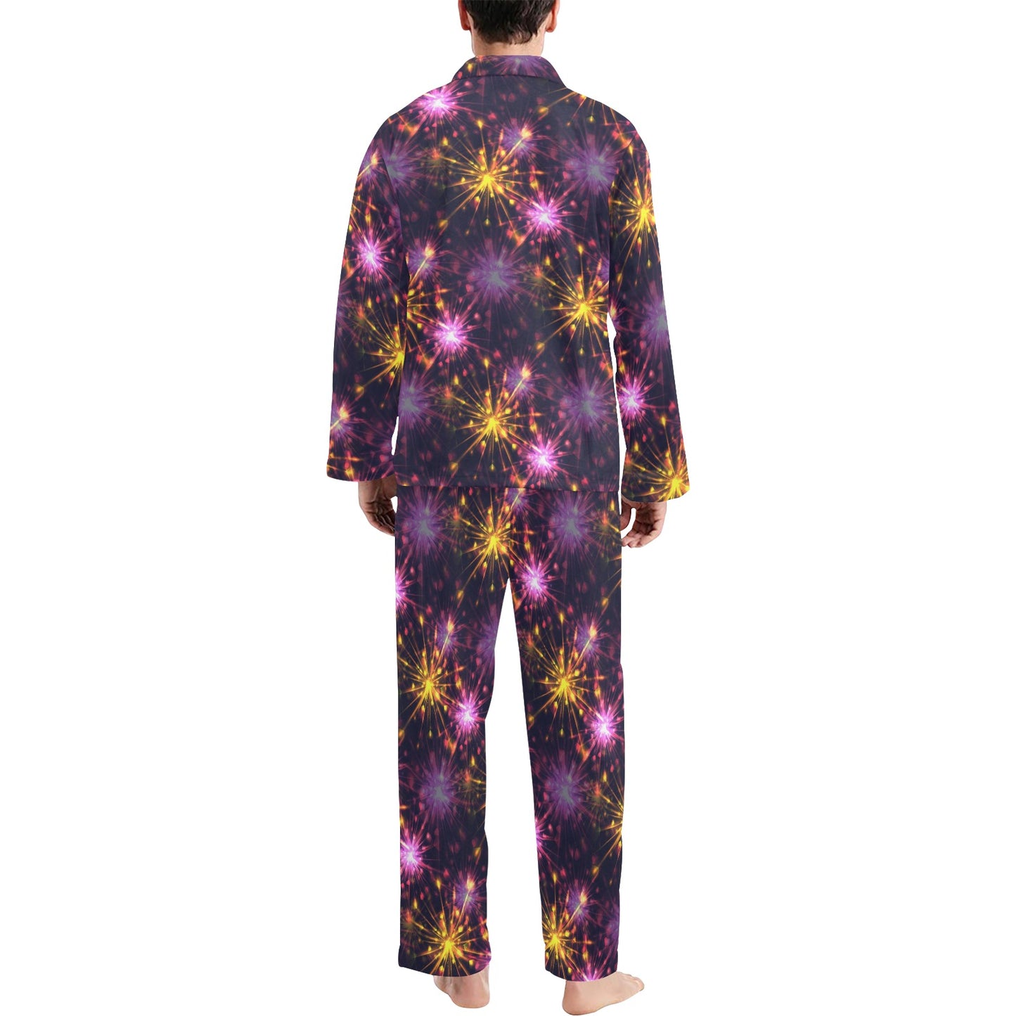 Firework Print Design LKS303 Men's Long Pajama Set