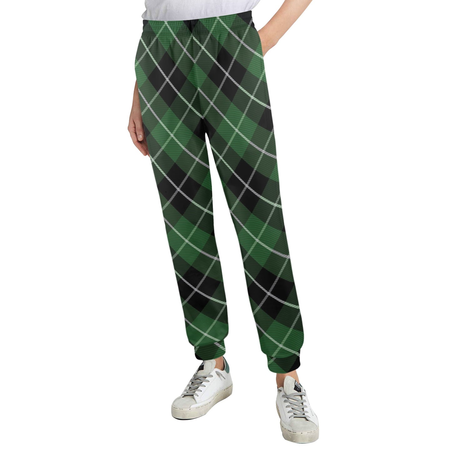 Plaid Green Pattern Print Design A05 Women's Casual Track Pants