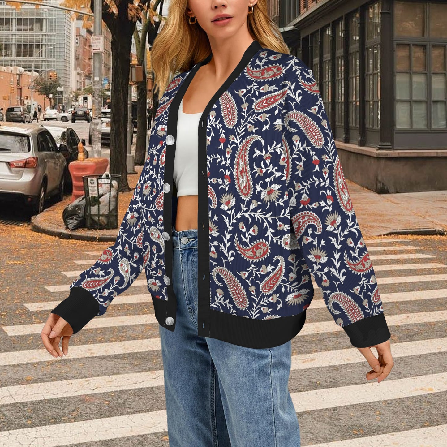 Paisley Pattern Print Design A05 Women's Cardigan