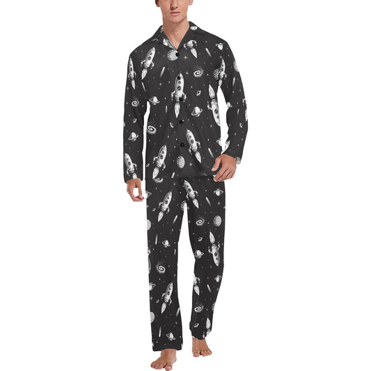 Space Rocket Print Design LKS303 Men's Long Pajama Set