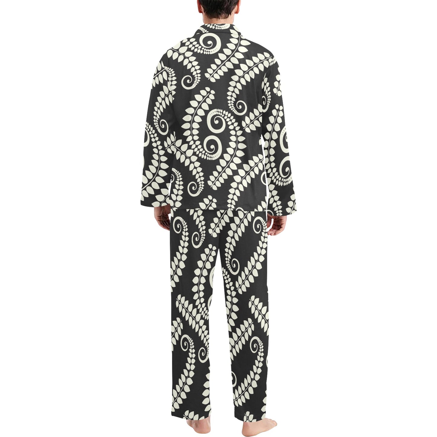 Fern Leave Print Pattern Men's Long Pajama Set