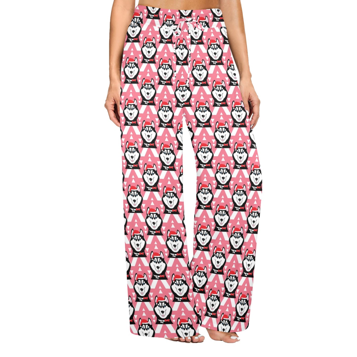 Siberian Huskies Christmas Themed Print Design LKS302 Women's Wide Leg Lounge Pants