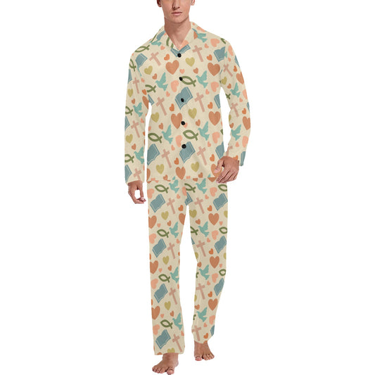 Christian Symbol Pattern Men's Long Pajama Set