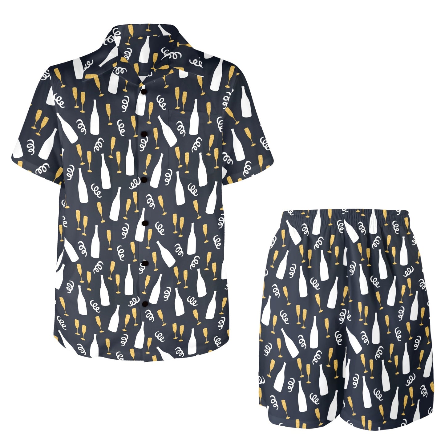 Champagne Pattern Print Design 01 Men's Beach Shirt and Shorts Set