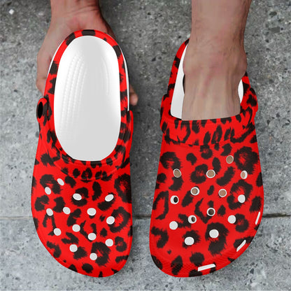 Leopard Red Skin Print Unisex Clogs Shoes