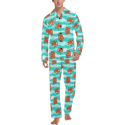 Octopus Cute Design Print Themed Men's Long Pajama Set