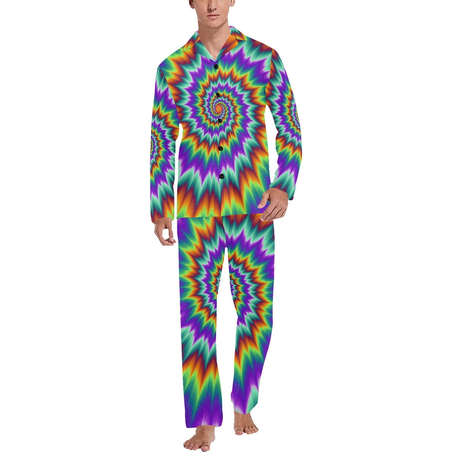 Optical illusion Pulsing fiery spirals Men's Long Pajama Set