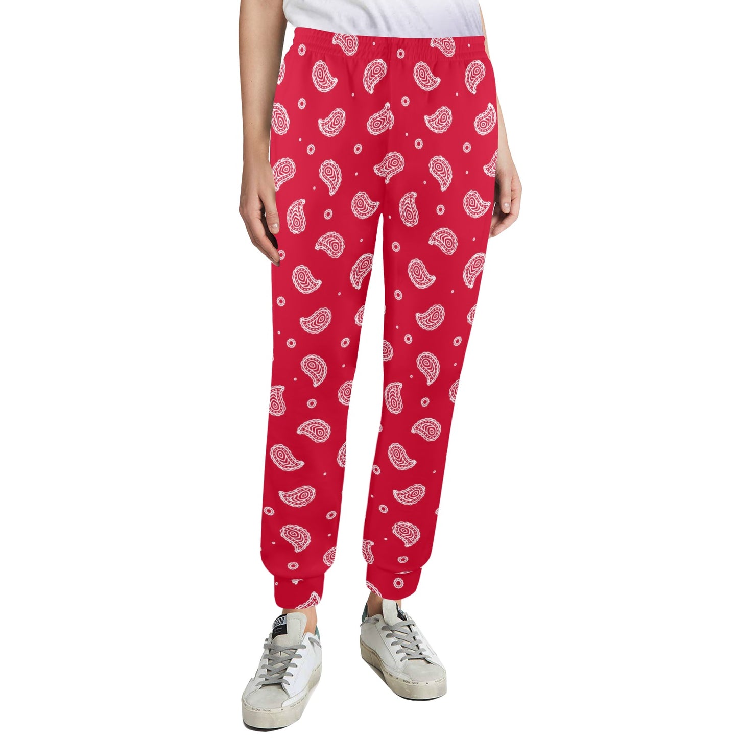 Bandana Red Paisley Print Design LKS305 Women's Casual Track Pants