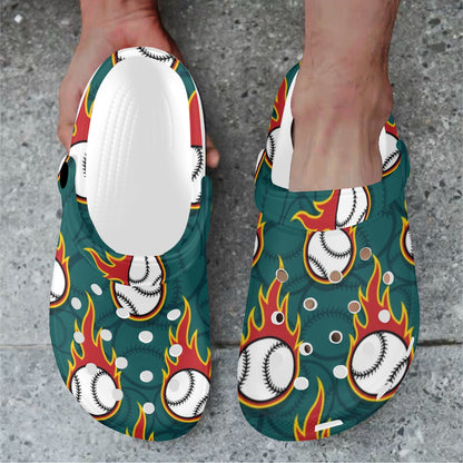 Baseball Fire Print Pattern Unisex Clogs Shoes