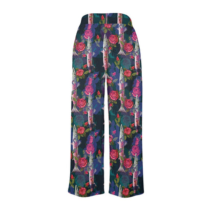 Barracuda with Folwer Pattern Print Design 01 Women's Wide Leg Lounge Pants