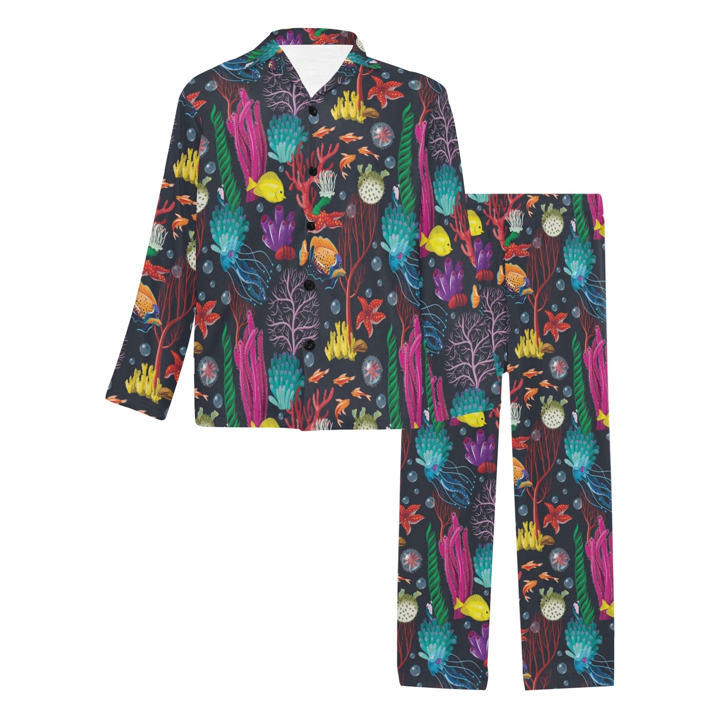 Underwater Cute Print Design LKS303 Men's Long Pajama Set