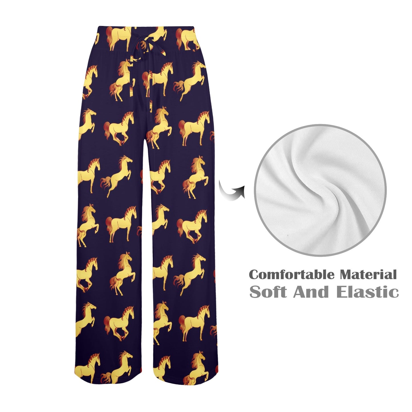 Gold Horse Pattern Women's Wide Leg Lounge Pants