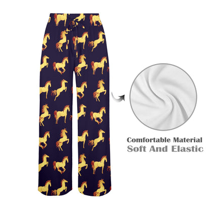 Gold Horse Pattern Women's Wide Leg Lounge Pants