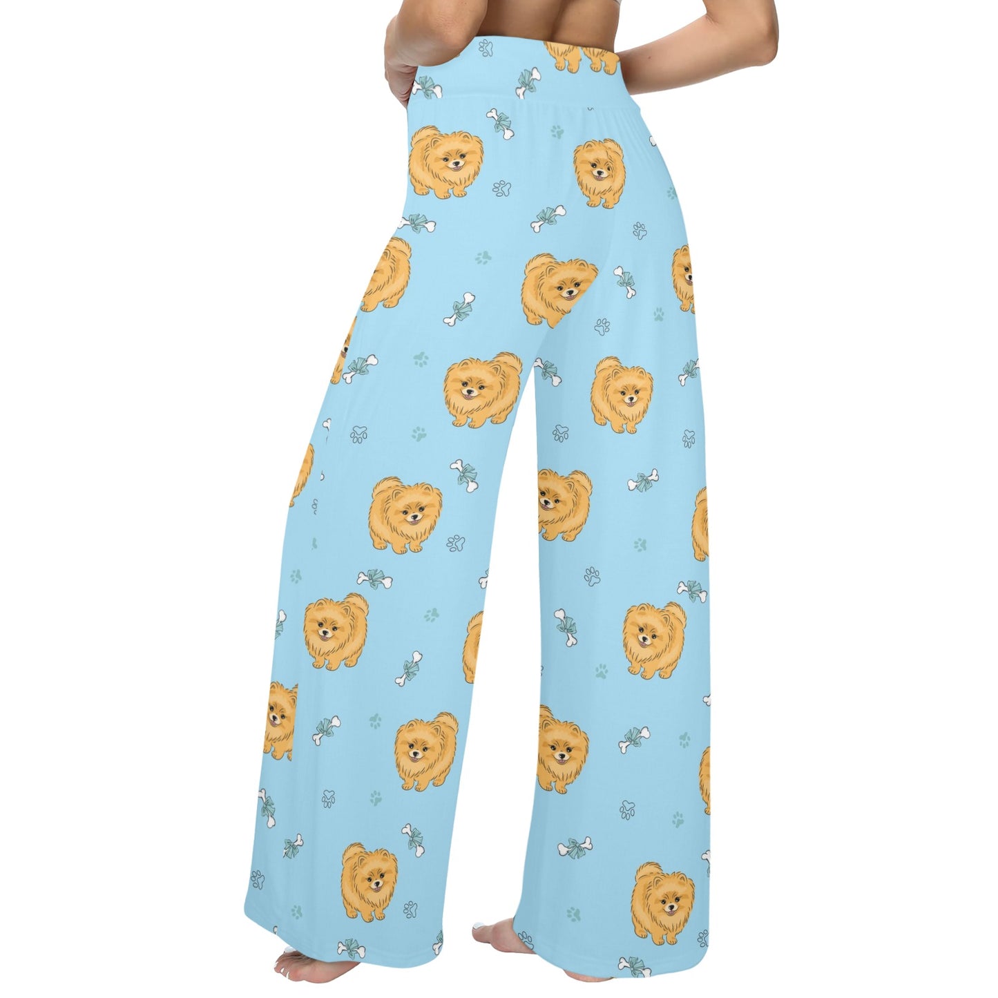 Pomeranians Pattern Print Design A03 Women's Wide Leg Lounge Pants