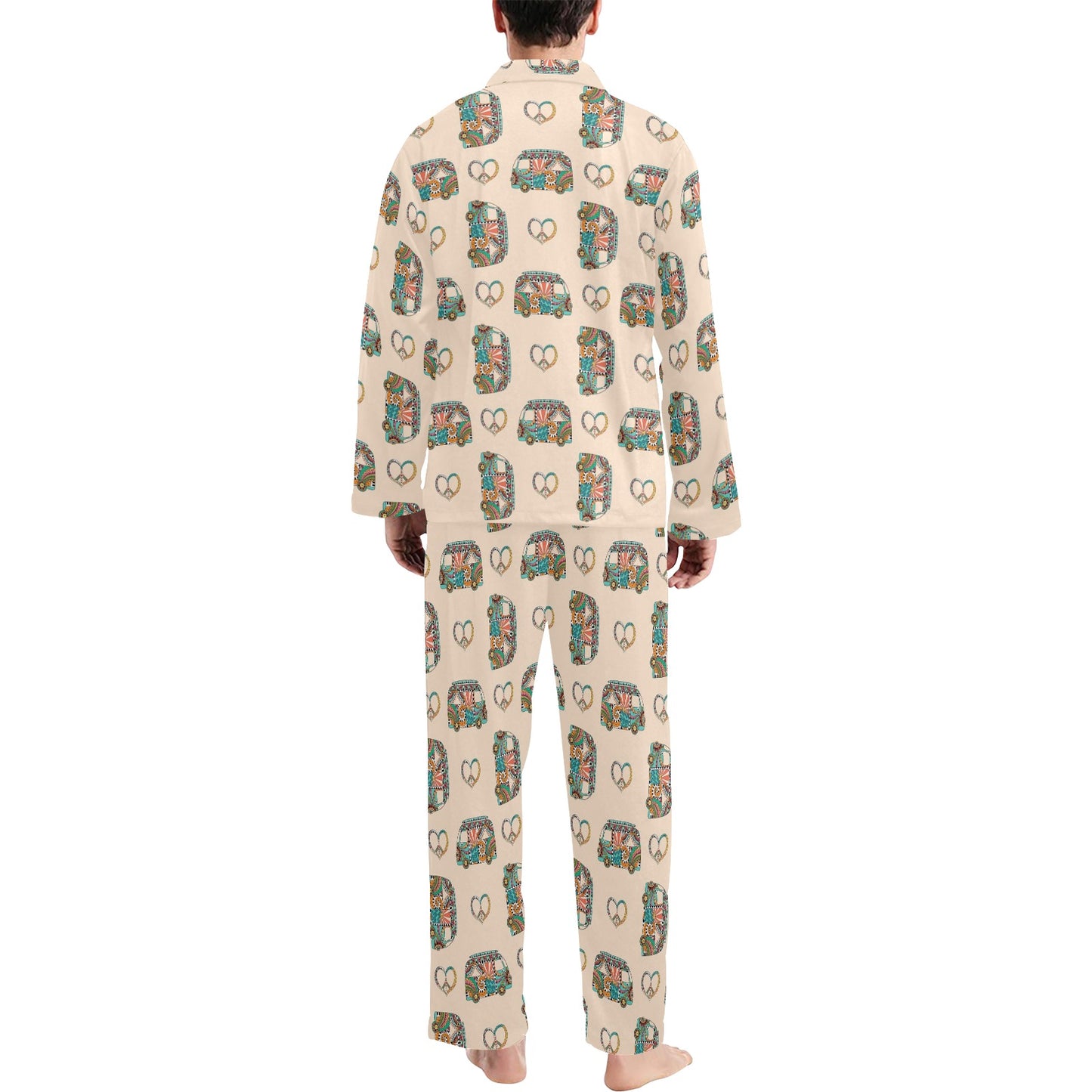 Hippie Van Peace Print Design LKS303 Men's Long Pajama Set