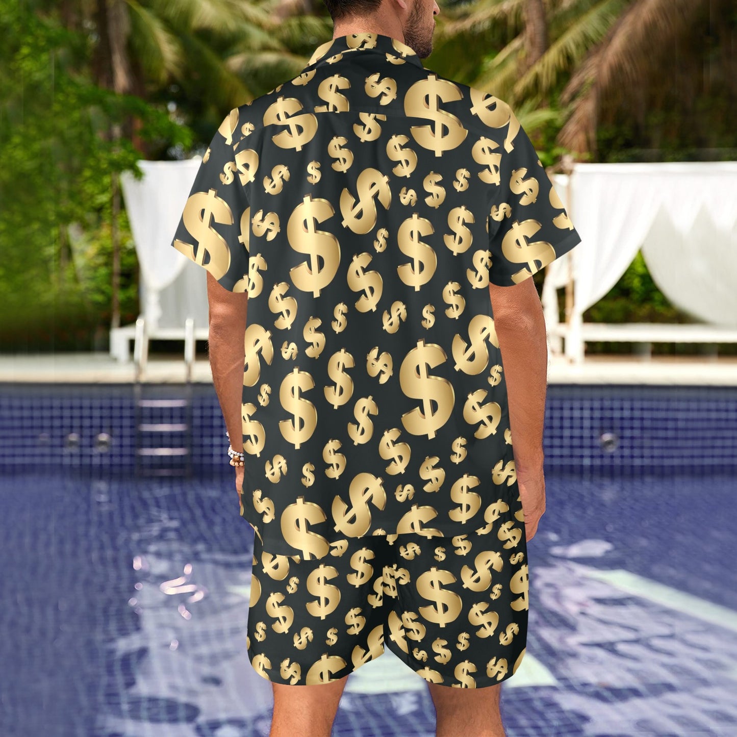 Dollar Pattern Print Design DO04 Men's Beach Shirt and Shorts Set