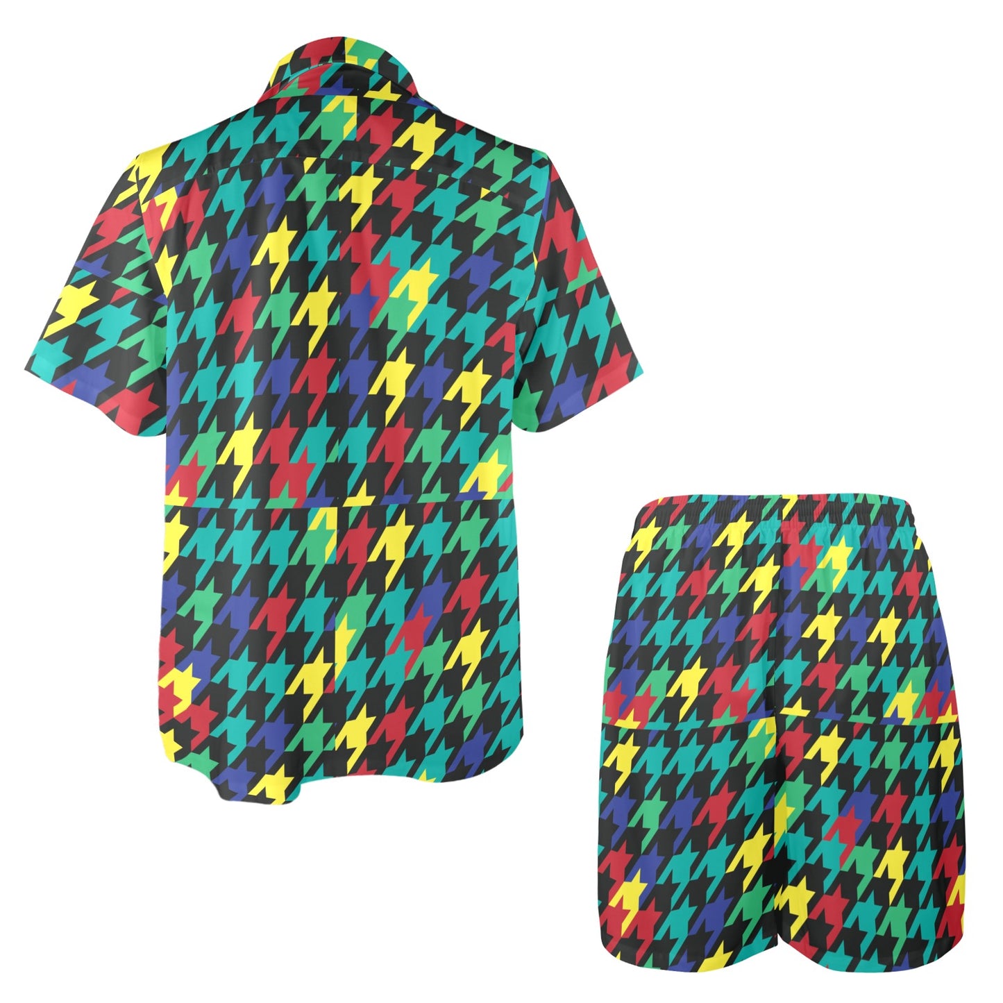 Houndstooth Colorful Pattern Print Design 02 Men's Beach Shirt and Shorts Set