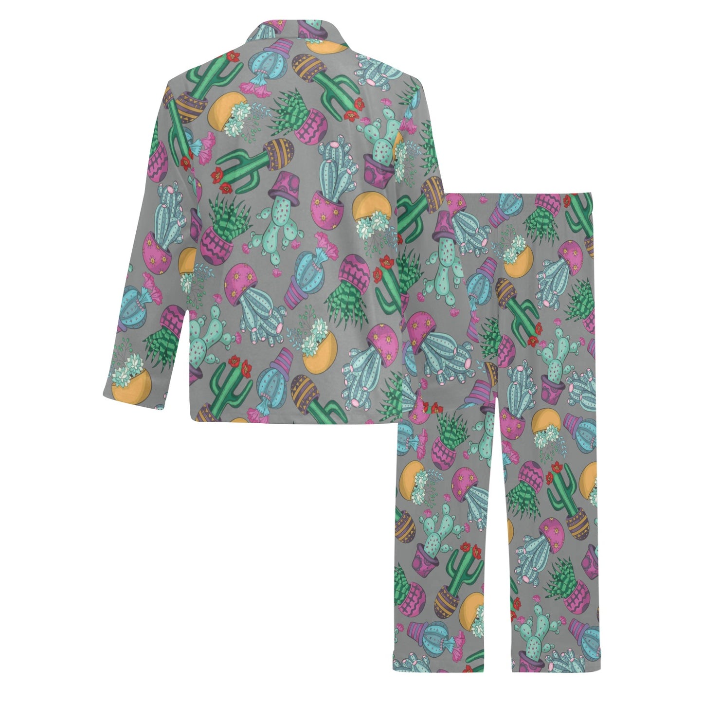 Cactus Colorful Print Pattern Men's Long Pajama Set