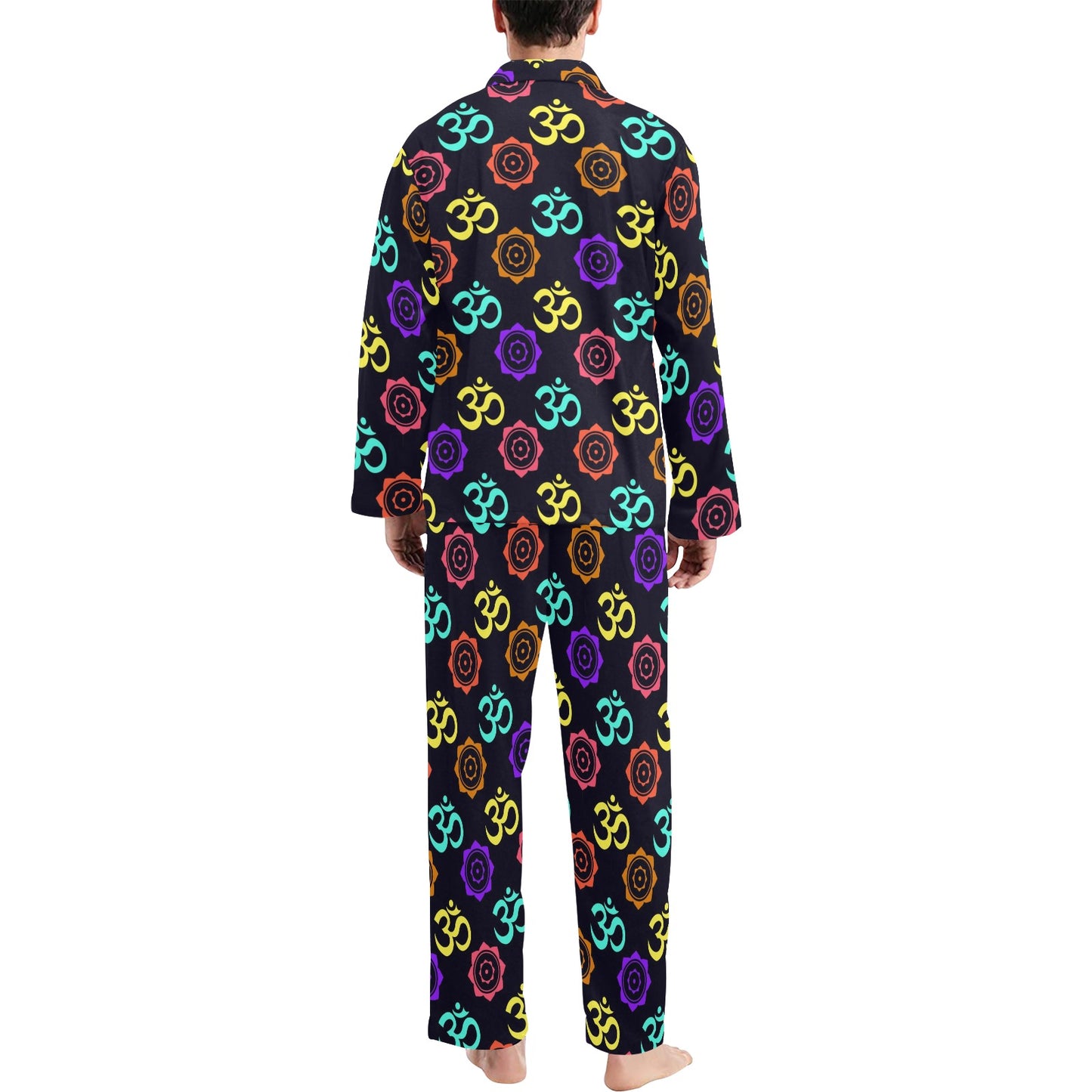 Chakra OM Print Pattern Men's Long Pajama Set