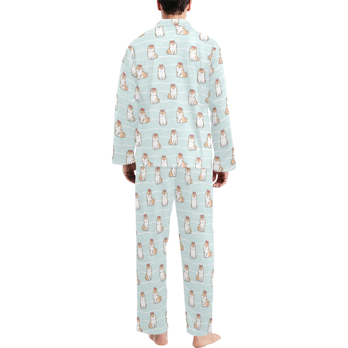 Shiba Inu Print Design LKS3011 Men's Long Pajama Set