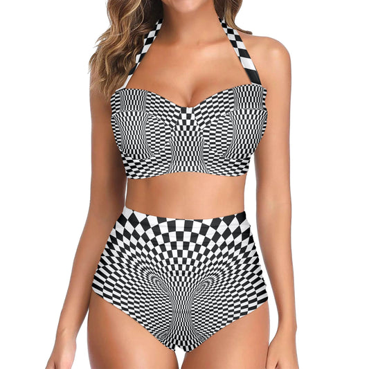 Optical illusion Projection Torus Halter Neck Bikini Swimsuit