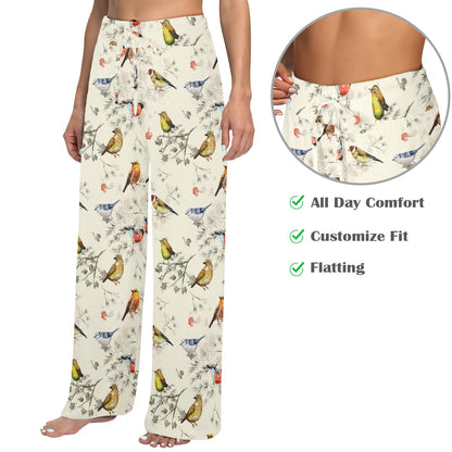 Bird Watercolor Design Pattern Women's Wide Leg Lounge Pants