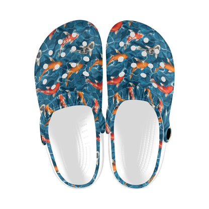 Koi Carp Water Design Themed Print Unisex Clogs Shoes
