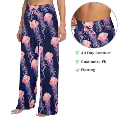 Jellyfish Pattern Print Design 03 Women's Wide Leg Lounge Pants