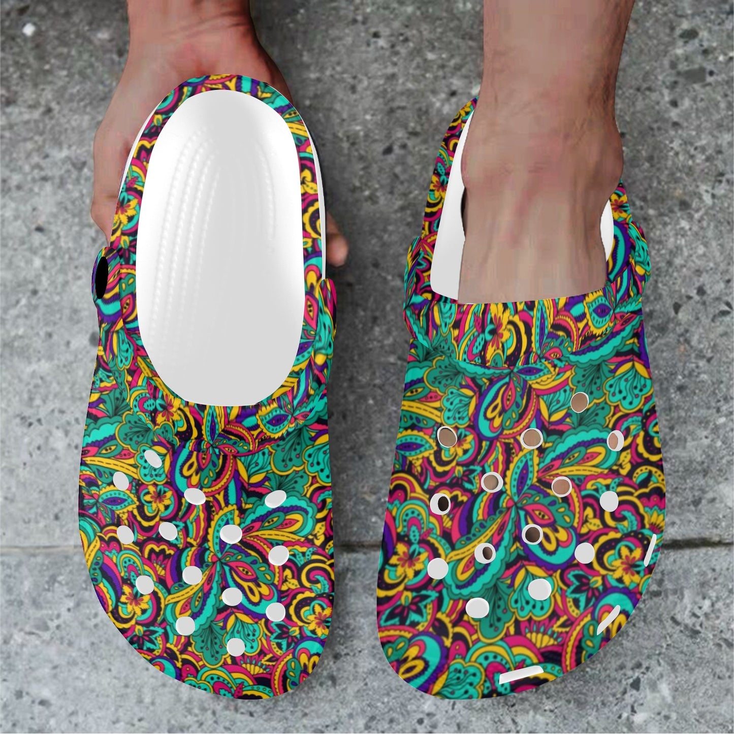Psychedelic Trippy Floral Design Unisex Clogs Shoes